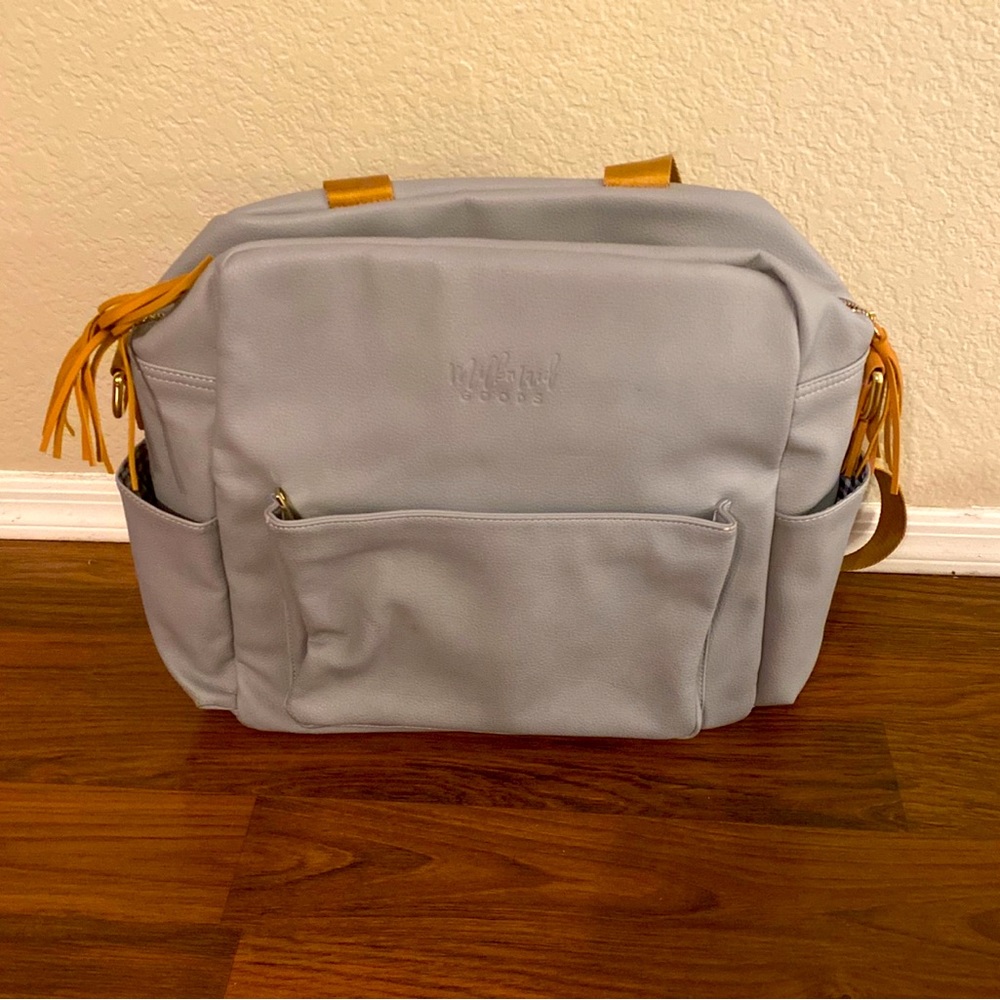Milkmaid Goods Vegan Leather Diaper Bag set- Grey and Gingham